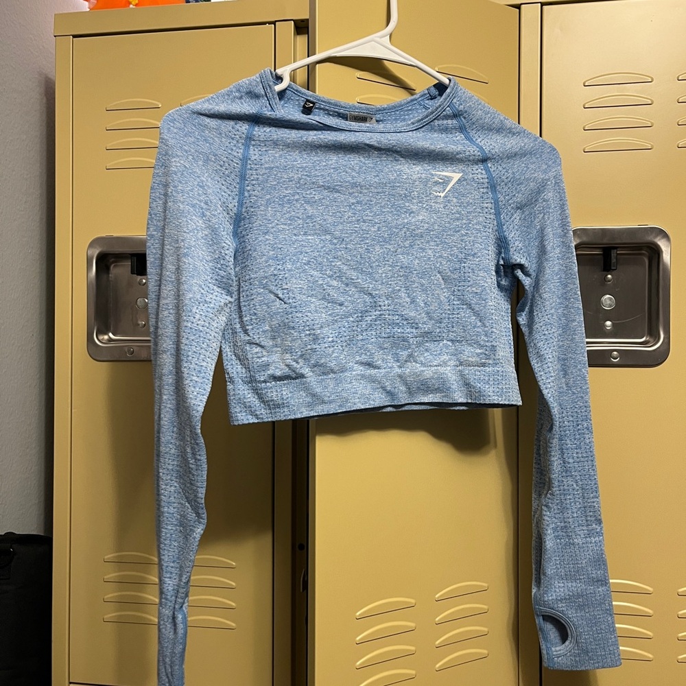 Gymshark Sky Blue Seamless Cropped Long Sleeve Top